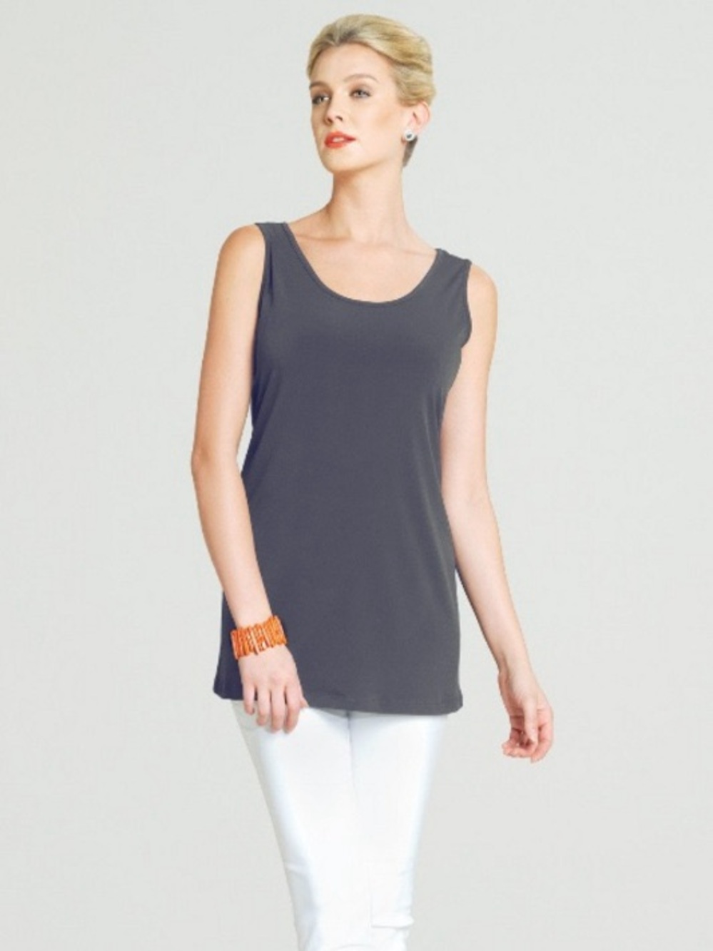 Clara Sunwoo Extra Long Sleeveless Relaxed Silk Charcoal Grey Tunic Tank Top XS